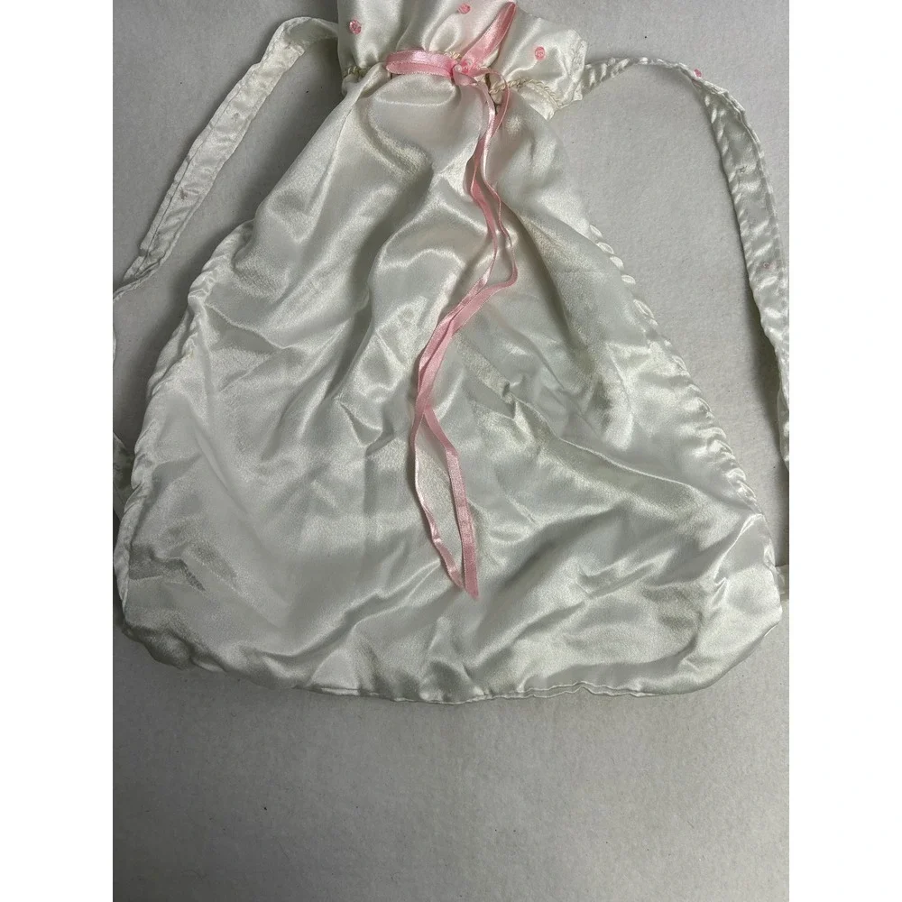 Coquette Balletcore Girls White Satin‎ Pink Ribbon Drawstring Backpack